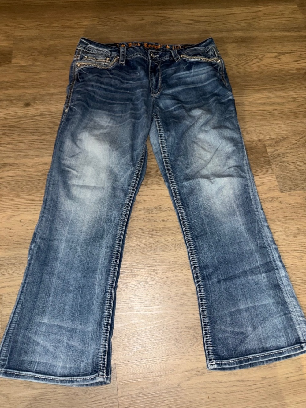 Rock Revival Jenna Easy Boot Jeans Y2K Rhinestone Fleur De Lis Bootcut Western